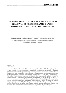 Transparent Glazes for Porcelain Tile: Glassy and Glass-Ceramic Glazes with Cristobalite Crystallisations