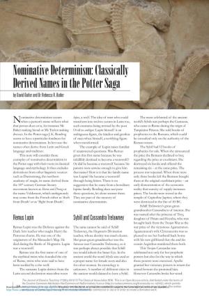Nominative Determinism: Classically Derived Names in the Potter Saga by David Butler and Dr Rebecca R