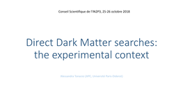 Direct Dark Matter Searches: the Experimental Context