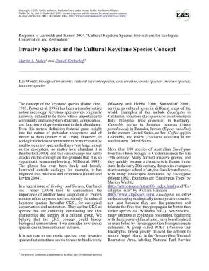 Invasive Species and the Cultural Keystone Species Concept