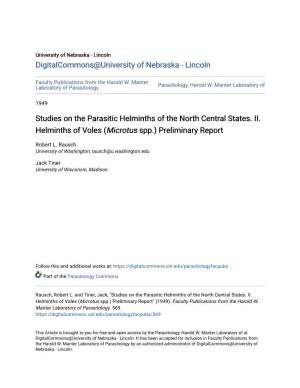 Studies on the Parasitic Helminths of the North Central States. II