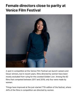 Female Directors Close to Parity at Venice Film Festival