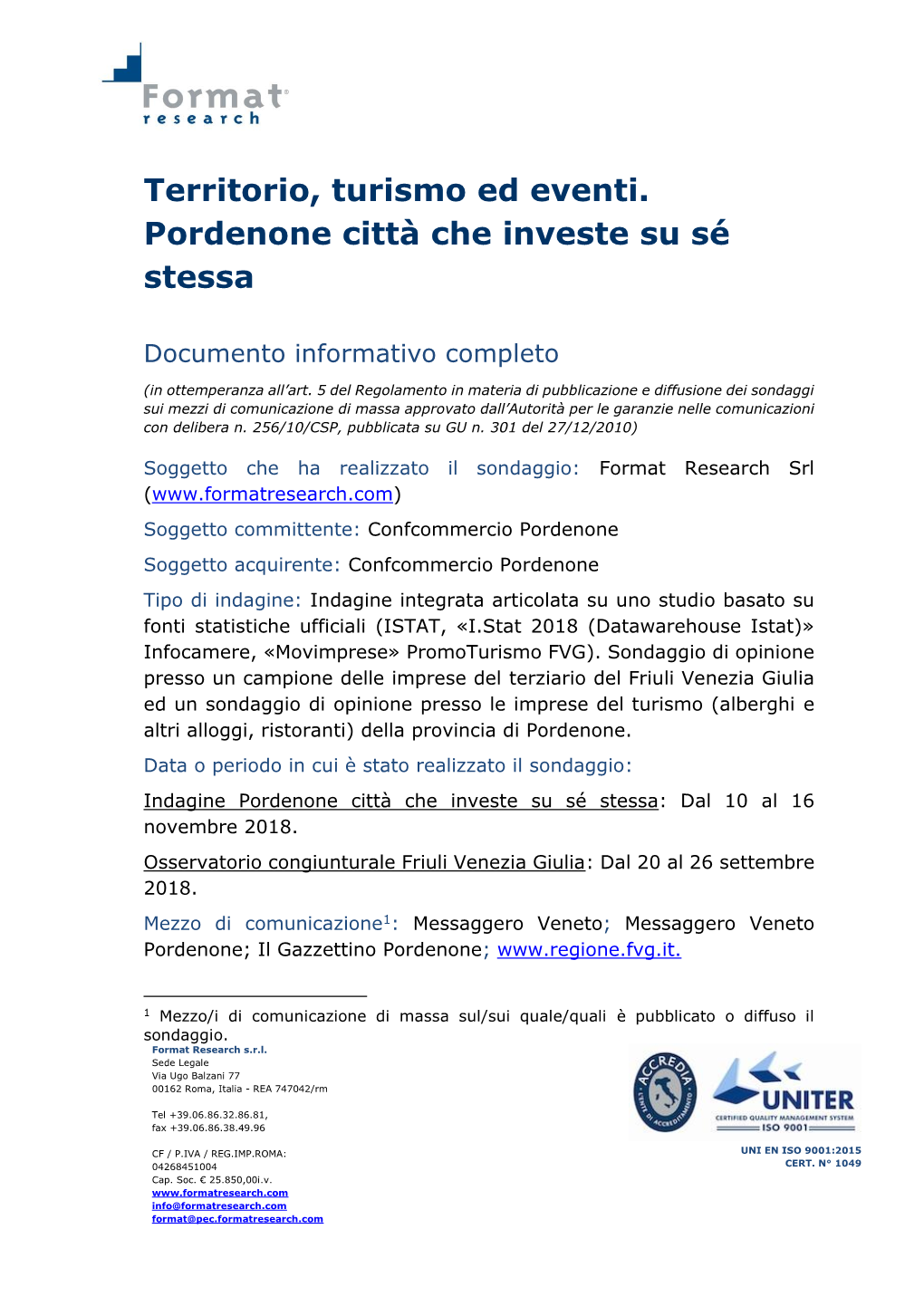 Territorio, Turismo Ed Eventi. Pordenone Città Che Investe Su Sé Stessa