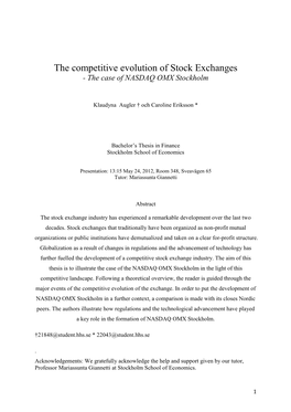 The Competitive Evolution of Stock Exchanges - the Case of NASDAQ OMX Stockholm