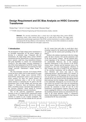 Design Requirement and DC Bias Analysis on HVDC Converter Transformer