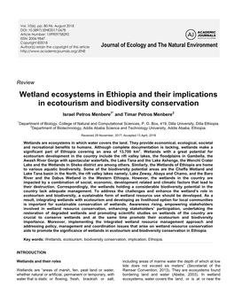 Wetland Ecosystems in Ethiopia and Their Implications in Ecotourism and Biodiversity Conservation