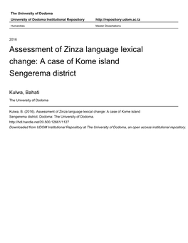 Assessment of Zinza Language Lexical Change: a Case of Kome Island Sengerema District