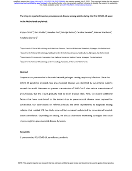 The Drop in Reported Invasive Pneumococcal Disease Among Adults During the First COVID-19 Wave