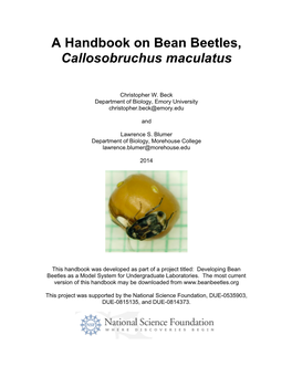A Handbook on Bean Beetles, Callosobruchus Maculatus