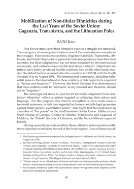 Mobilization of Non-Titular Ethnicities During the Last Years of the Soviet Union: Gagauzia, Transnistria, and the Lithuanian Poles