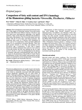 Comparison of Fatty Acid Content and DNA Homology of the Filamentous Gliding Bacteria Vitreoscilla, Flexibacter, Filibacter