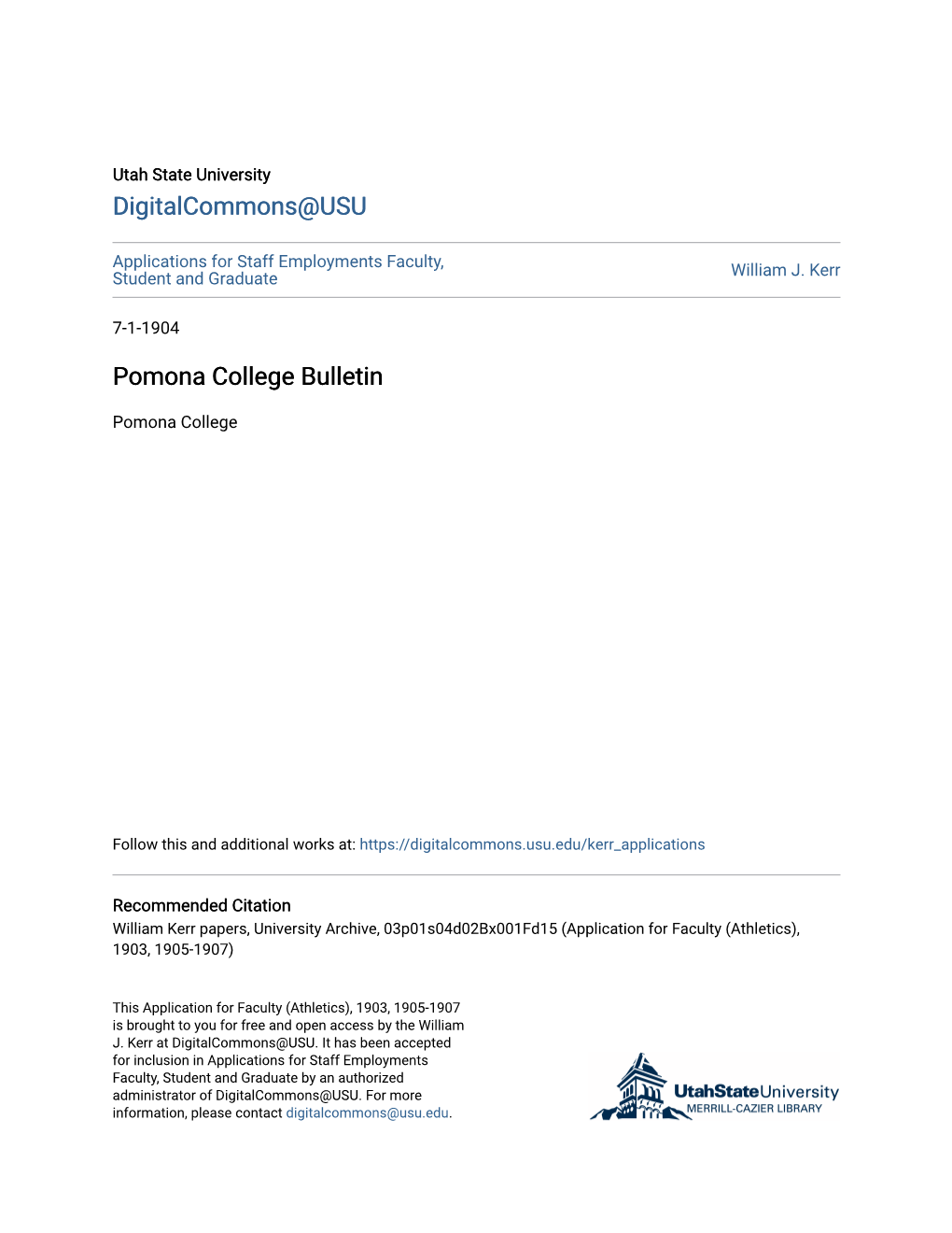 Pomona College Bulletin