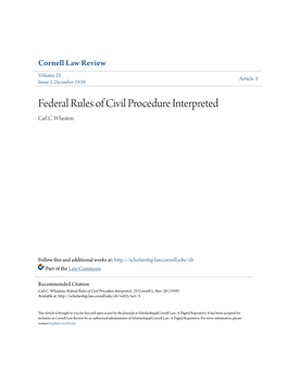 Federal Rules of Civil Procedure Interpreted Carl C