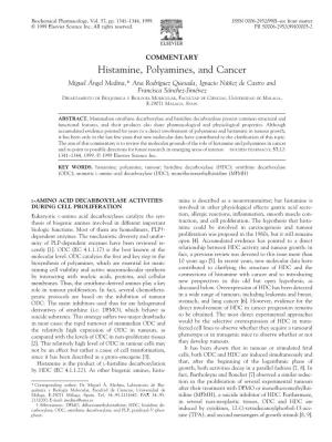 Histamine, Polyamines, and Cancer