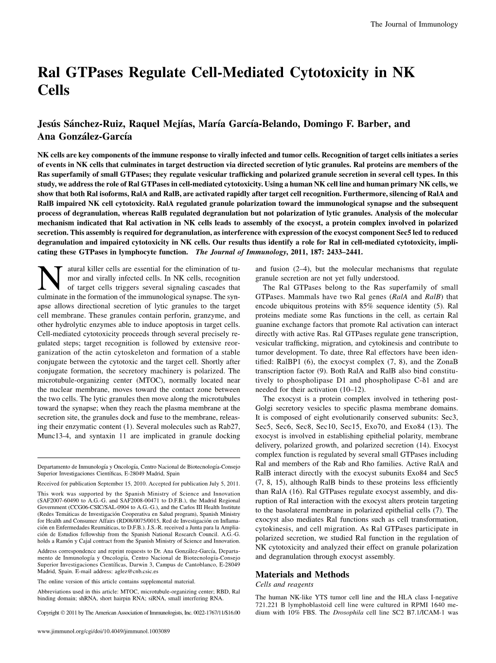 Cytotoxicity in NK Cells Ral Gtpases Regulate Cell-Mediated