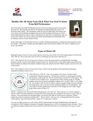 About Your Oil & What You Need to Know from Bell Performance Types