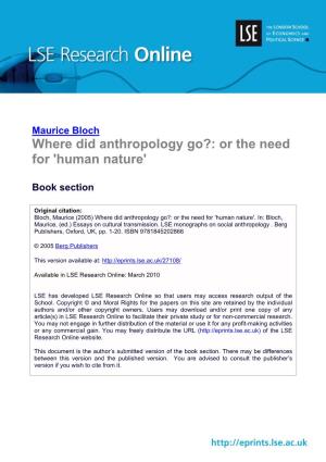 Where Did Anthropology Go?: Or the Need for 'Human Nature'