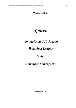 Wolfgang Roth / Spuren Jüdischen Lebens in Schaafheim Ab 1700 1