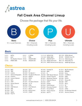 Fall Creek Area Channel Lineup Choose the Package That ﬁts Your Life