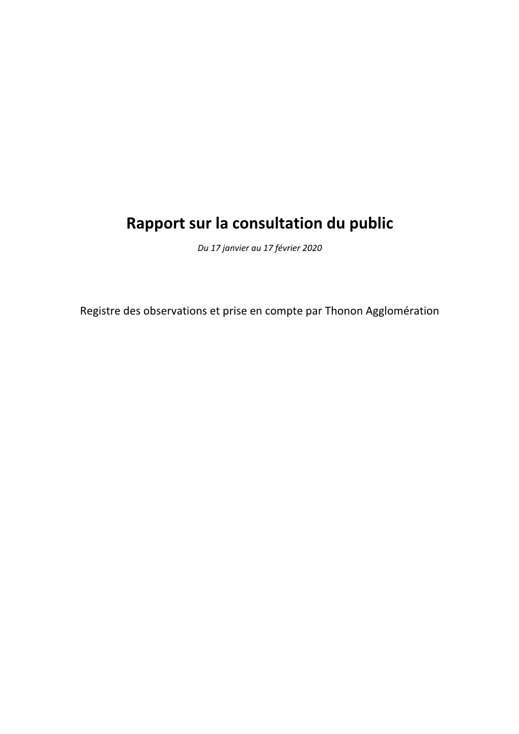 Rapport Sur La Consultation Du Public