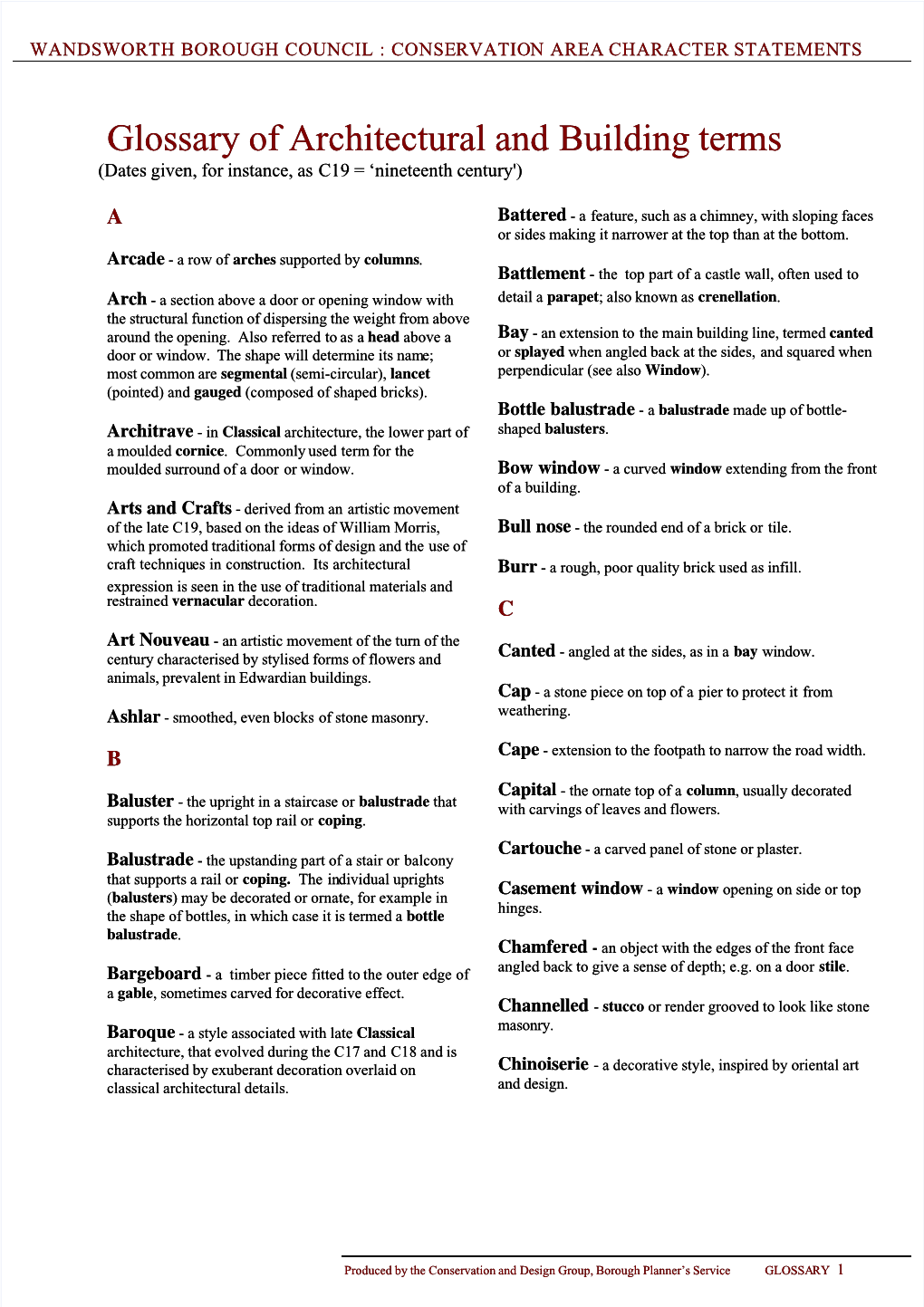 Glossary of Architectural and Building Terms (Dates Given, for Instance, As C19 = ‘Nineteenth Century')Century')