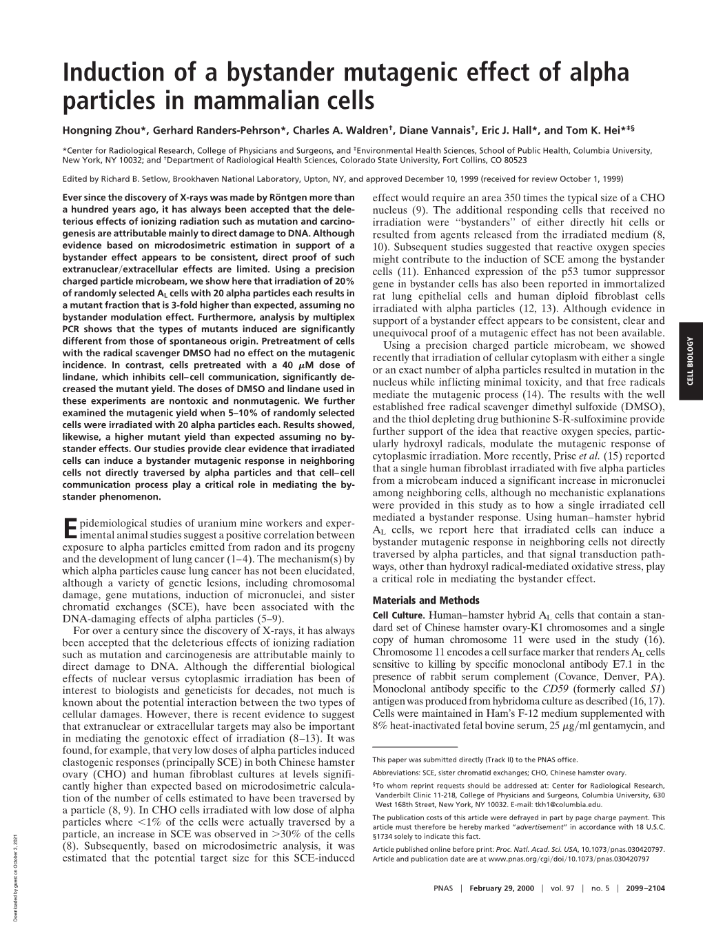 Induction of a Bystander Mutagenic Effect of Alpha Particles in Mammalian Cells