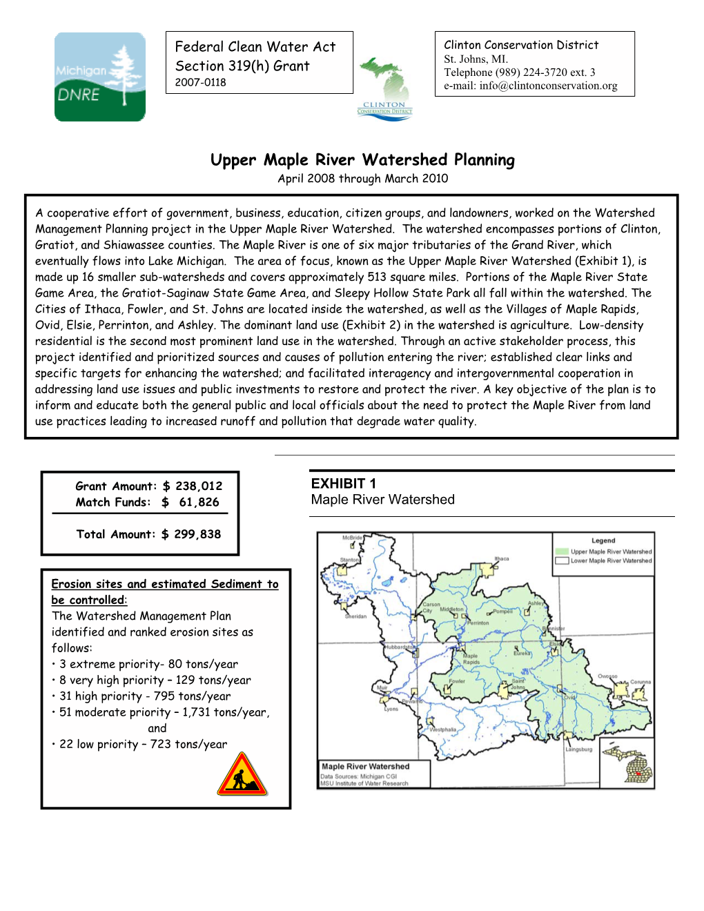 Upper Maple River Watershed Planning April 2008 Through March 2010