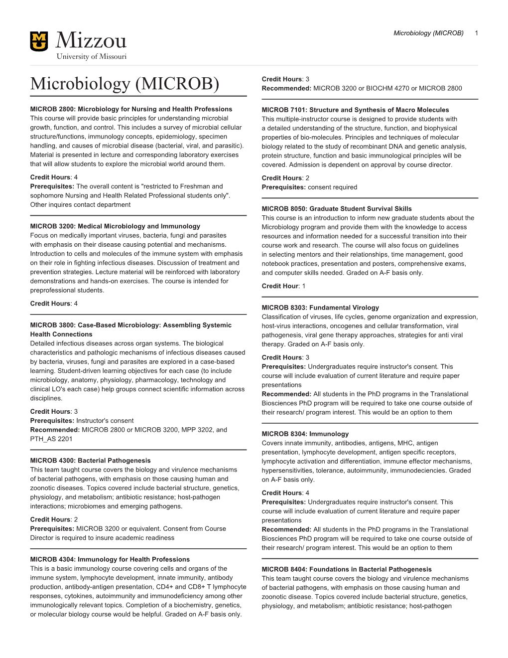 Microbiology (MICROB) 1