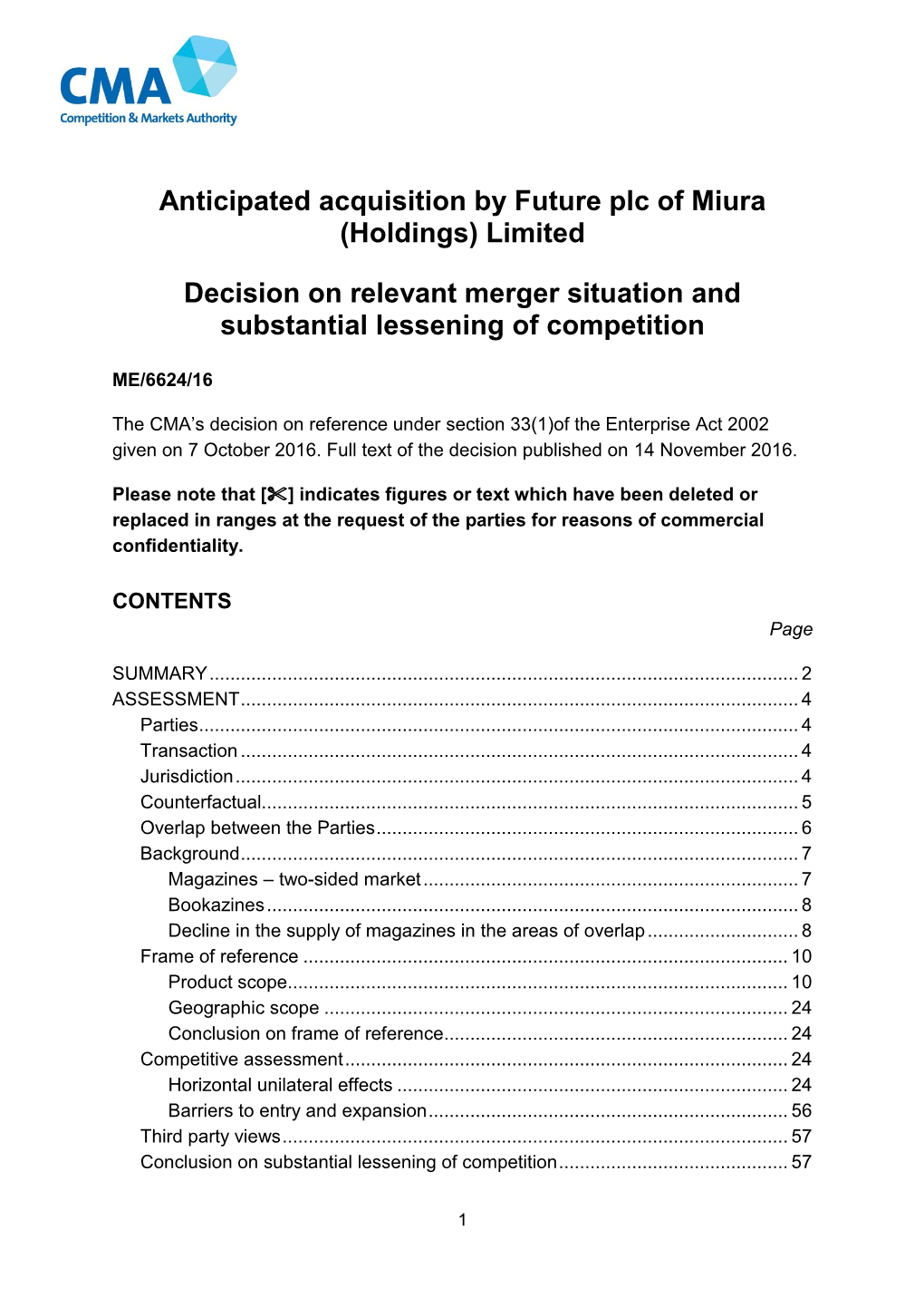 Anticipated Acquisition by Future Plc of Miura (Holdings) Limited