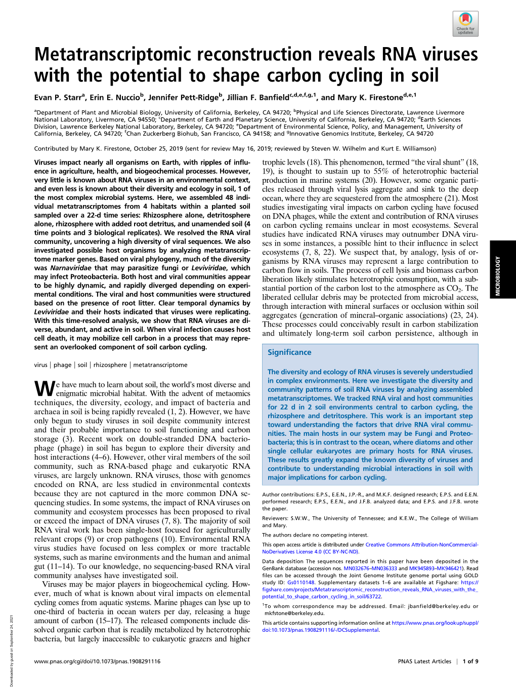 Metatranscriptomic Reconstruction Reveals RNA Viruses with the Potential to Shape Carbon Cycling in Soil