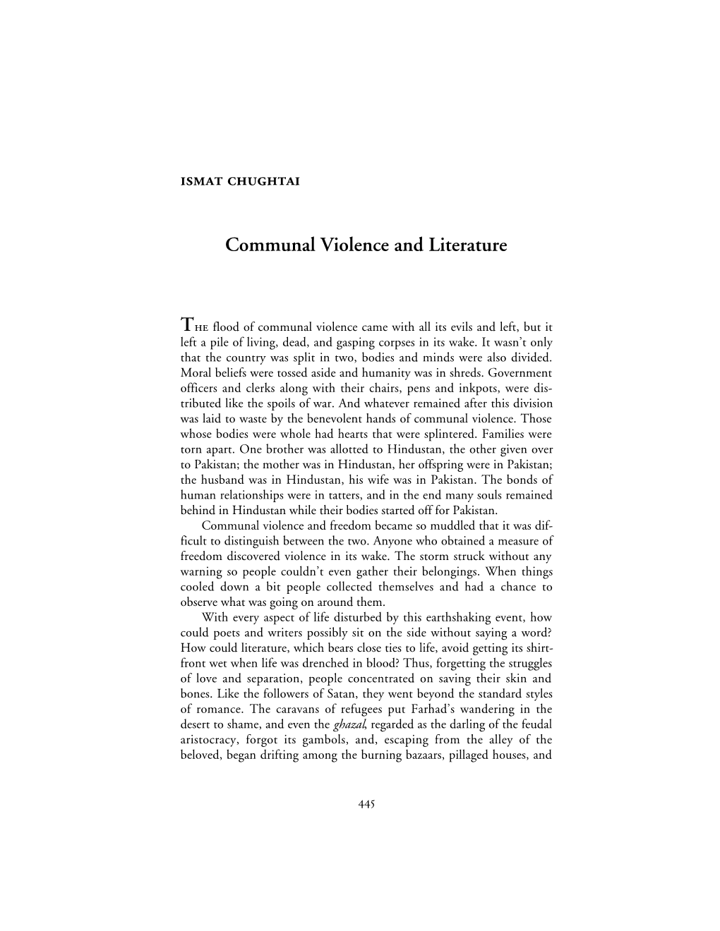 Communal Violence and Literature