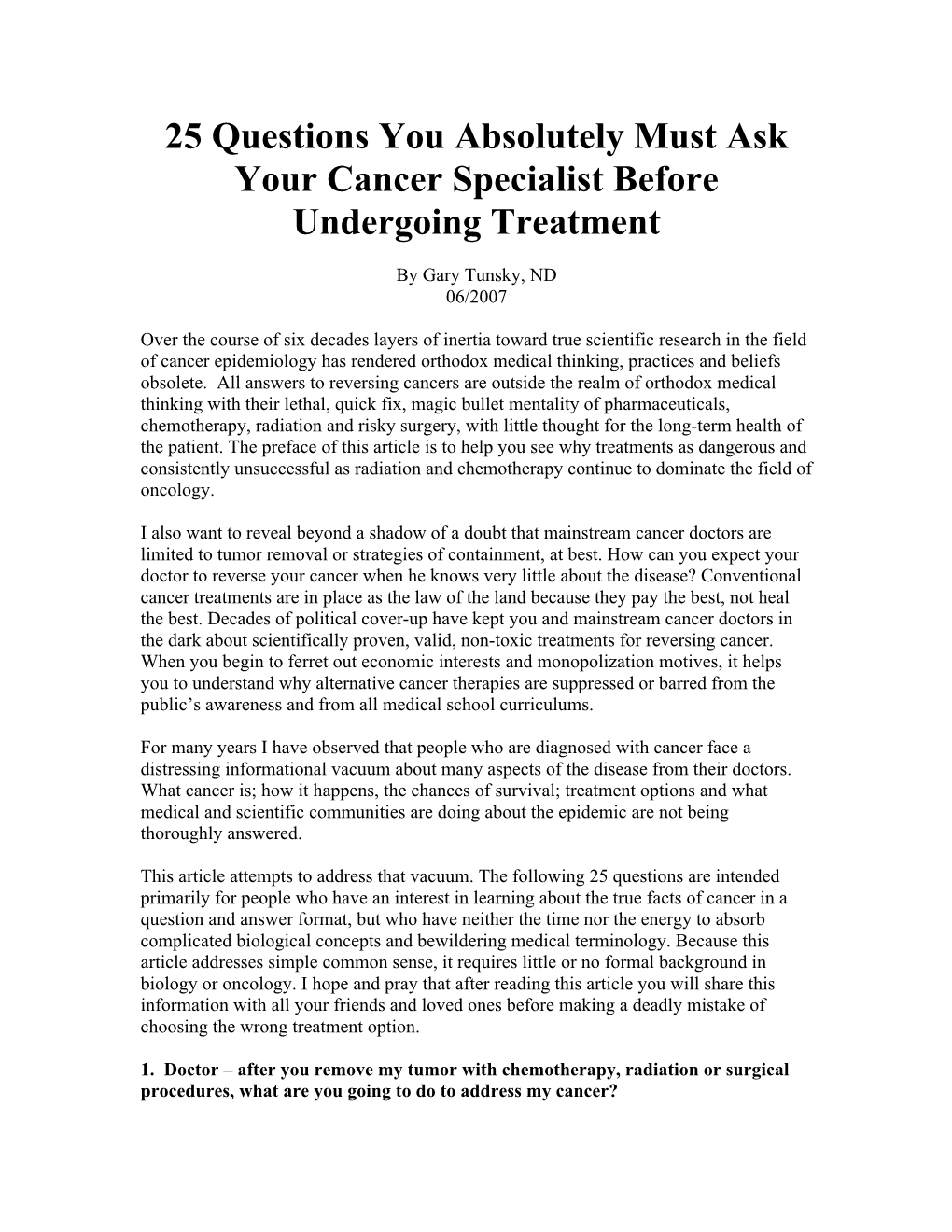 25 Questions You Absolutely Must Ask Your Cancer Specialist Before Undergoing Treatment