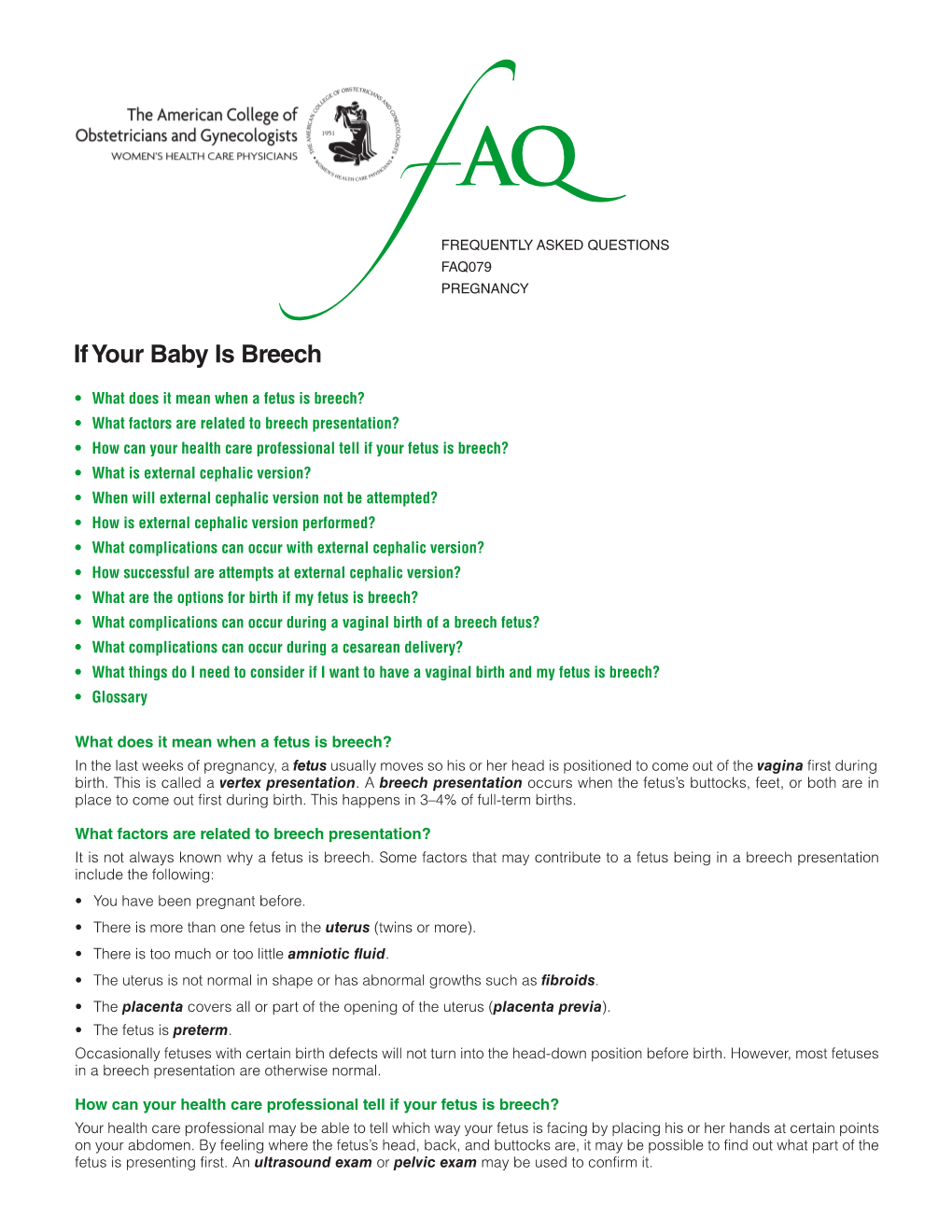 FAQ079 -- If Your Baby Is Breech