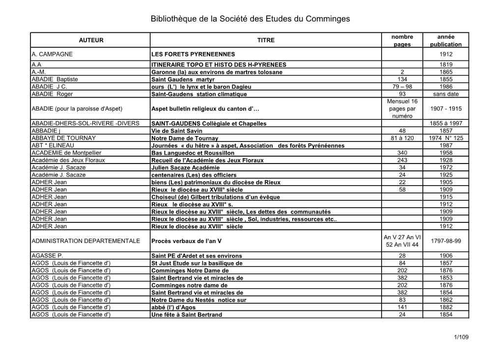 Liste Des Ouvrages De La Bibliothèque De La