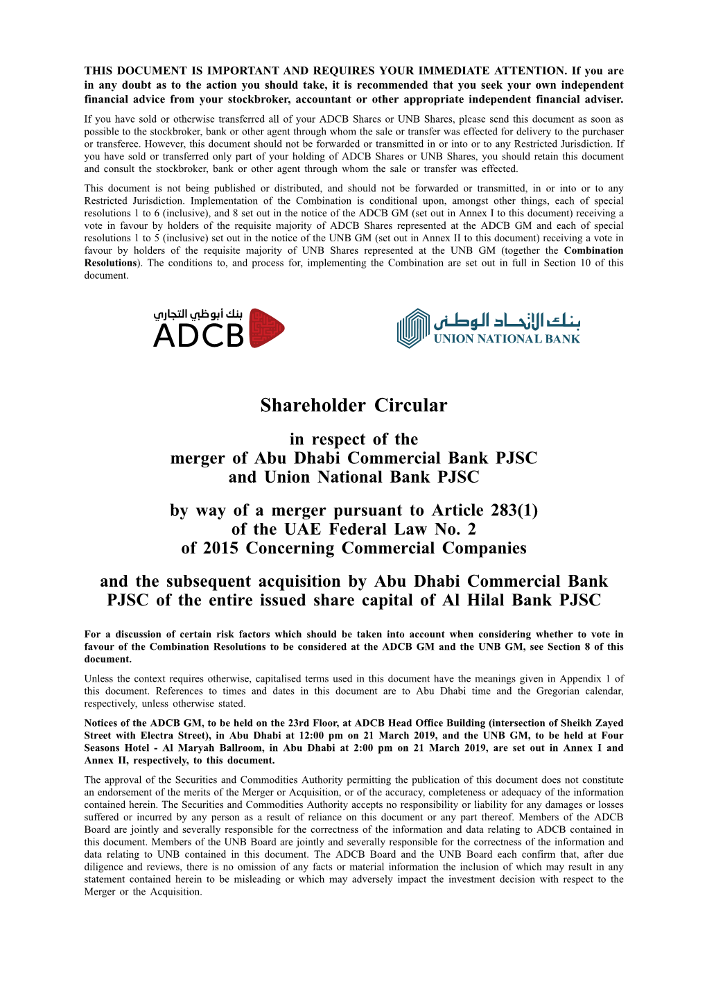 Shareholder Circular