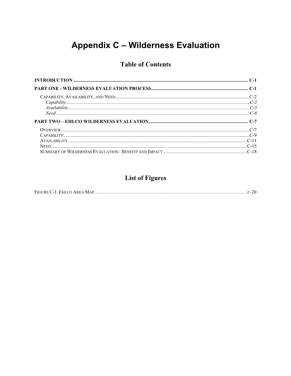 Appendix C – Wilderness Evaluation