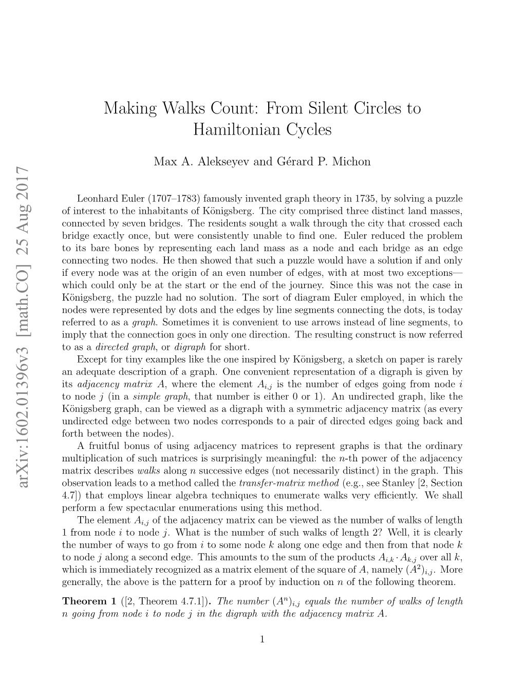 From Silent Circles to Hamiltonian Cycles Arxiv:1602.01396V3