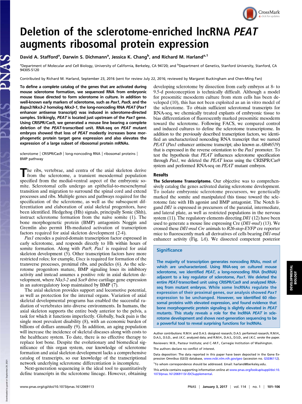 Deletion of the Sclerotome-Enriched Lncrna PEAT Augments Ribosomal Protein Expression