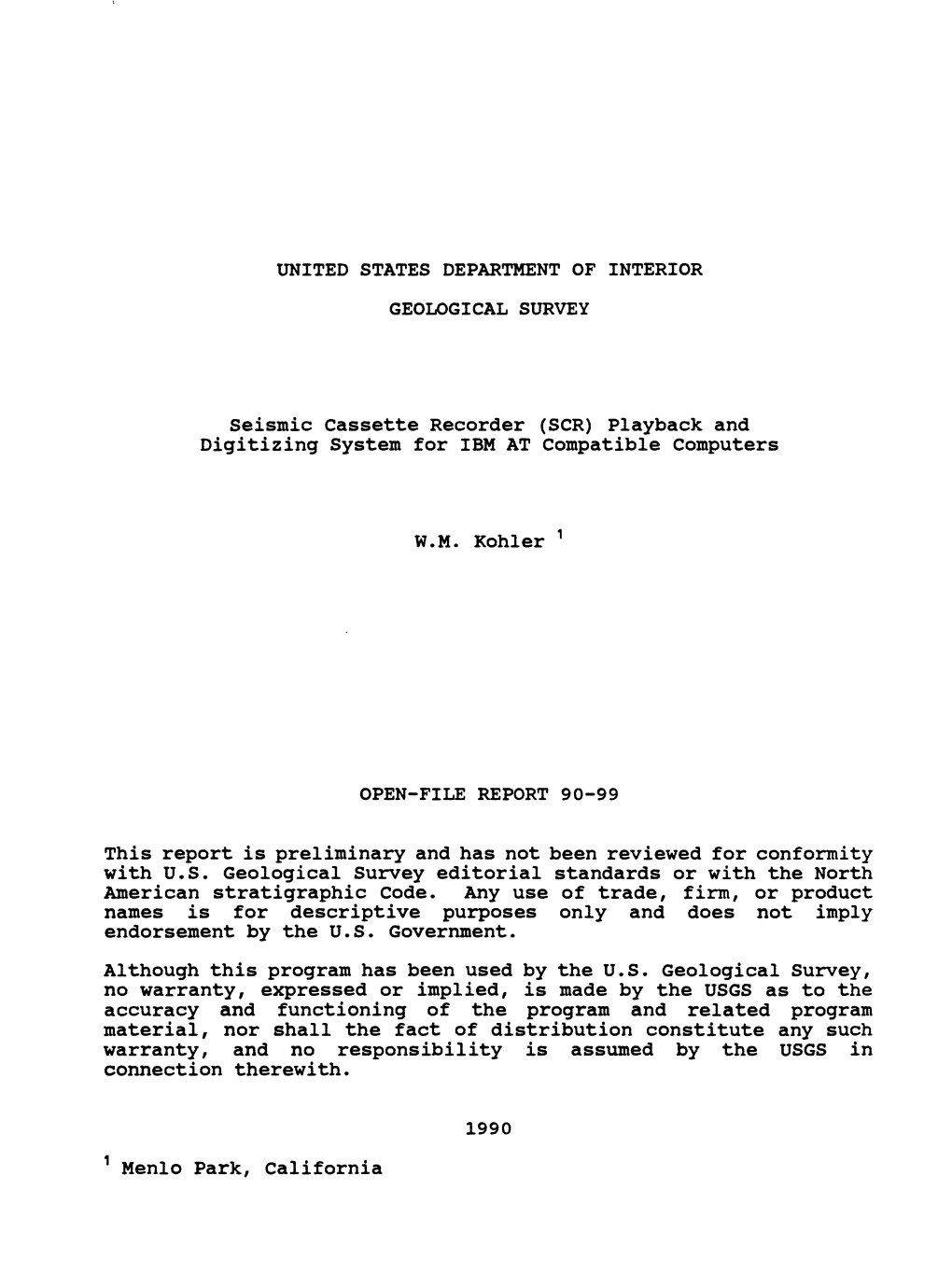 Seismic Cassette Recorder (SCR) Playback and Digitizing System for IBM at Compatible Computers