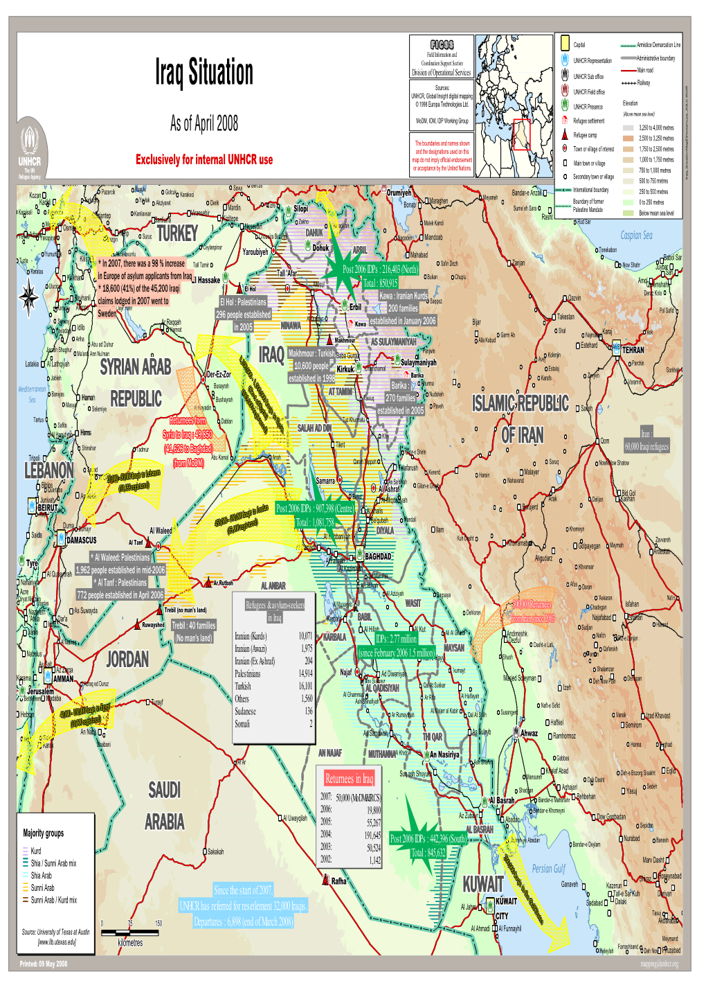 Iraq Situation Sources: UNHCR Field Office UNHCR, Global Insight Digital Mapping  Elevation © 1998 Europa Technologies Ltd