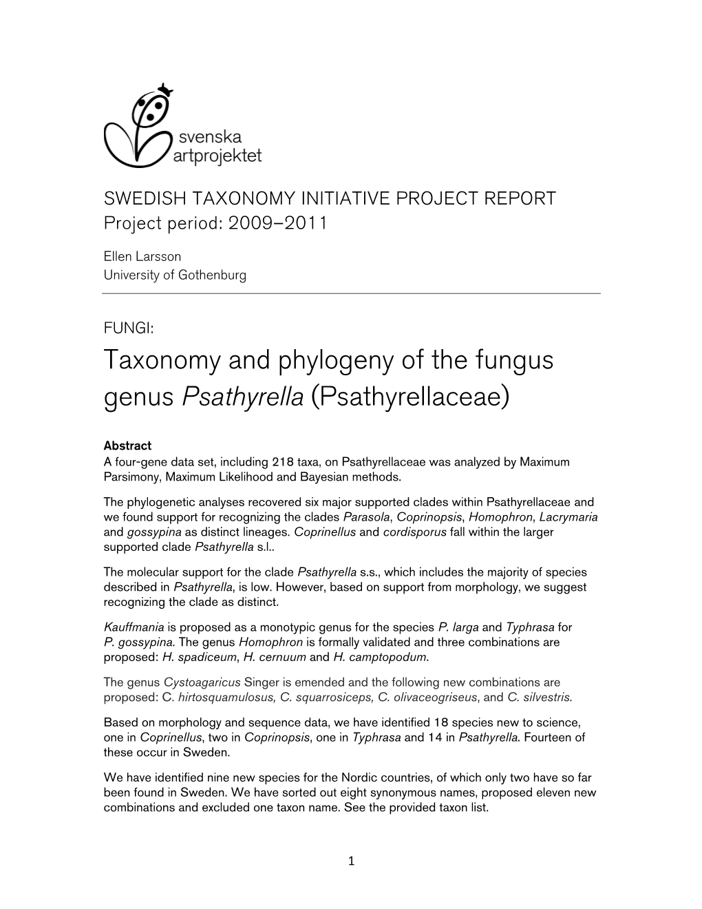 Taxonomy and Phylogeny of the Fungus Genus Psathyrella (Psathyrellaceae)