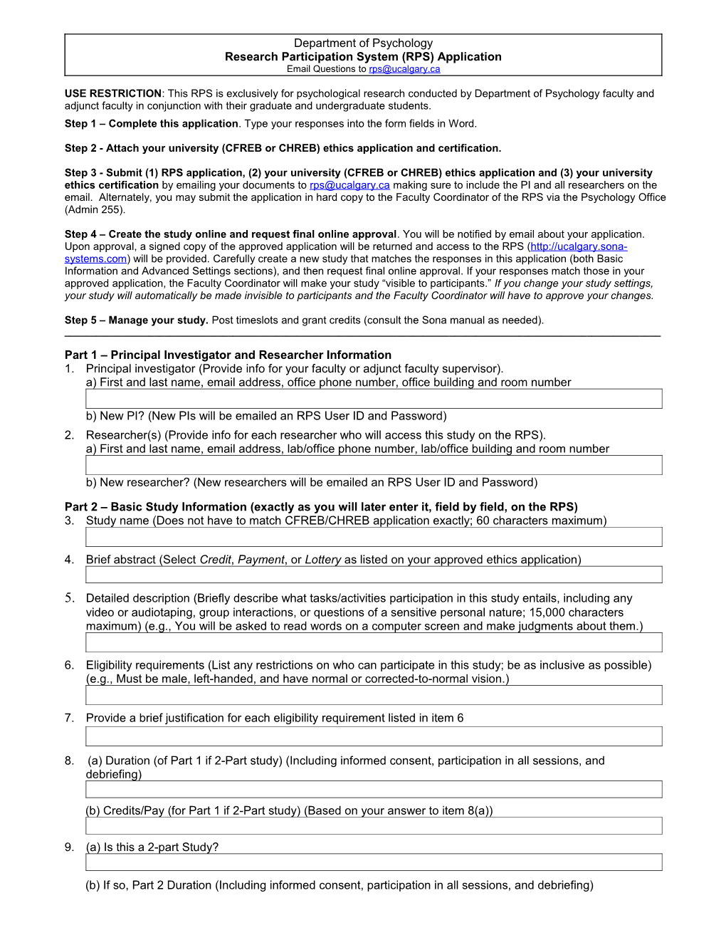 Request to Use the Department of Psychology Research Participation System (Experimetrix)