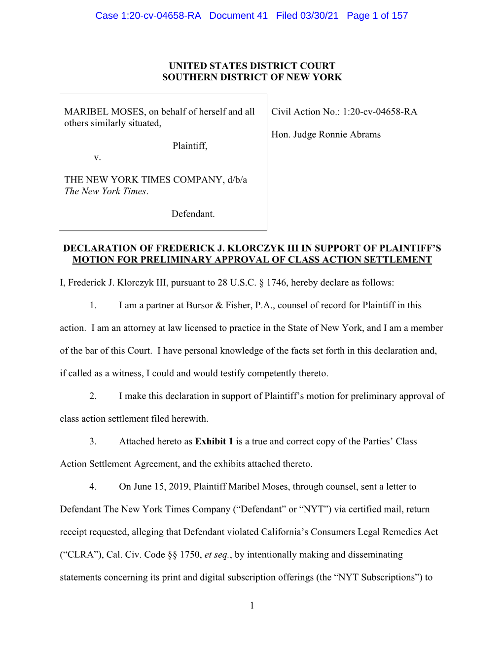 Case 1:20-Cv-04658-RA Document 41 Filed 03/30/21 Page 1 of 157