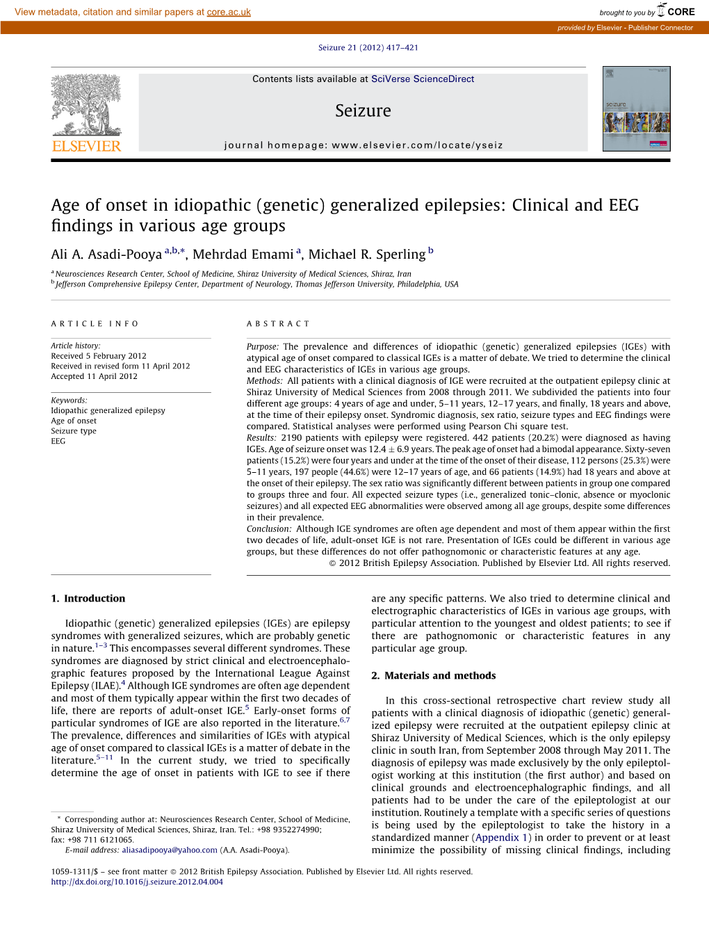 Age of Onset in Idiopathic (Genetic) Generalized Epilepsies: Clinical and EEG