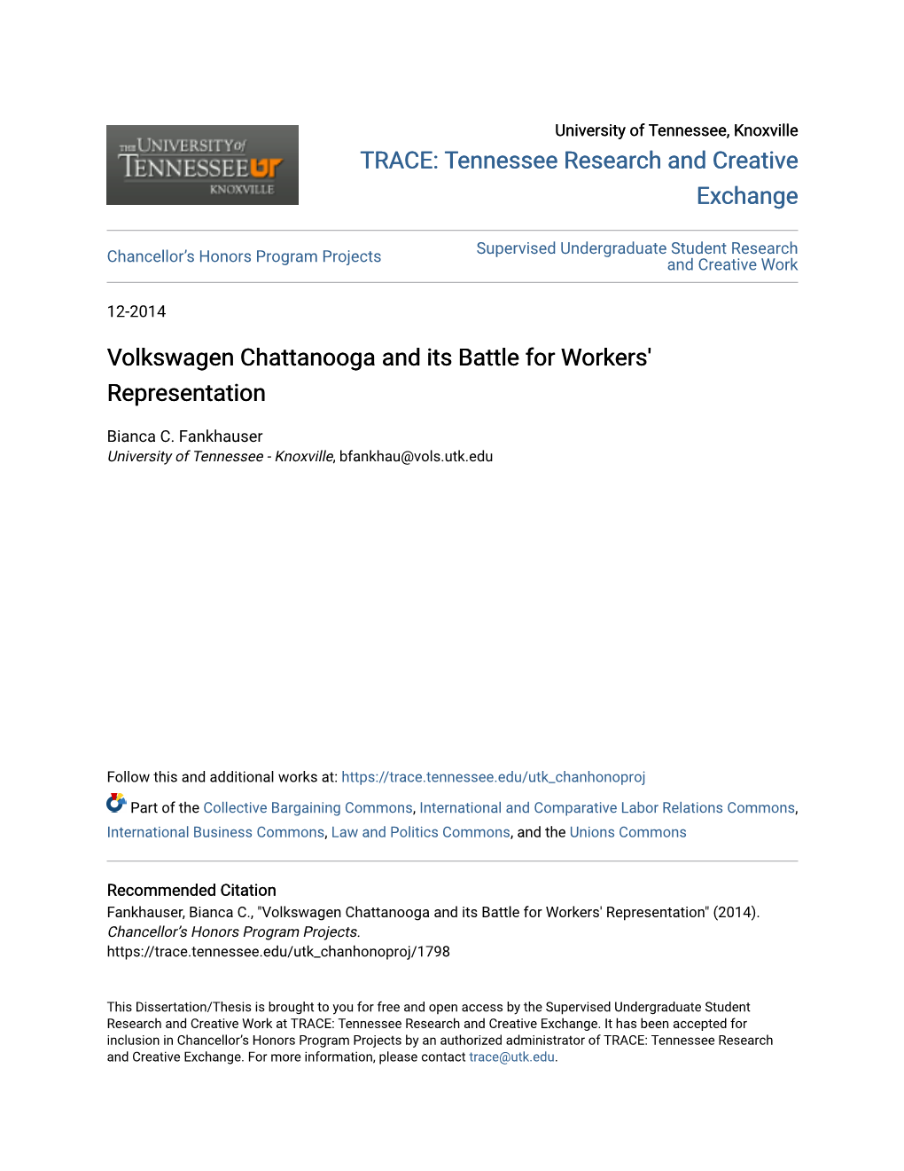 Volkswagen Chattanooga and Its Battle for Workers' Representation