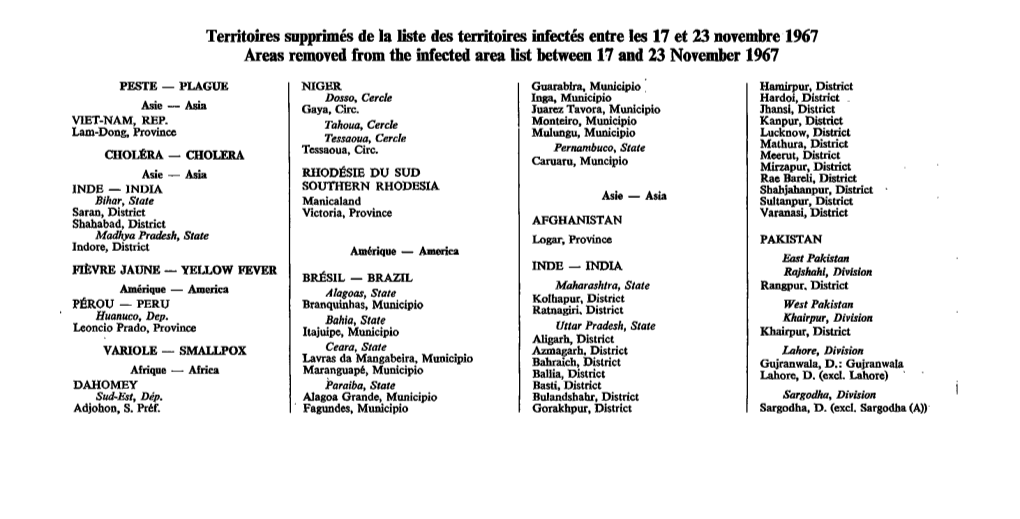 Territoires Supprimés De La Liste Des Territoires Infectés Entre Les 17 Et 23 Novembre 1967 Areas Removed from the Infected Area List Between 17 and 23 November 1967