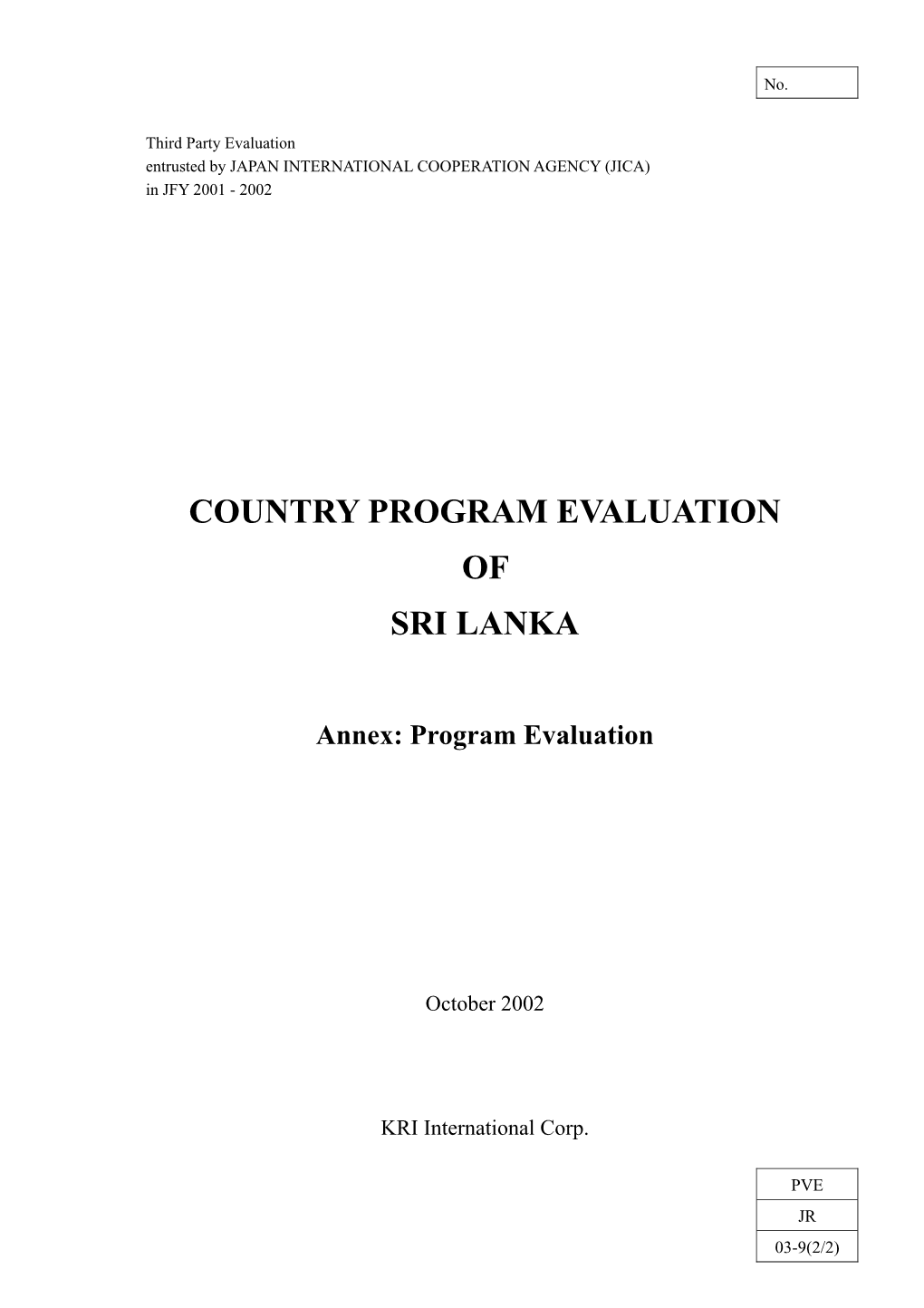 Country Program Evaluation of Sri Lanka