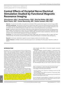 Central Effects of Occipital Nerve Electrical Stimulation Studied by Functional Magnetic Resonance Imaging