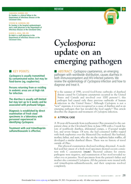 Cyclospora: Update on an Emerging Pathogen