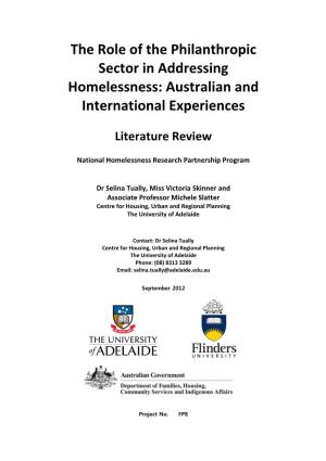 The Role of the Philanthropic Sector in Addressing Homelessness: Australian and International Experiences
